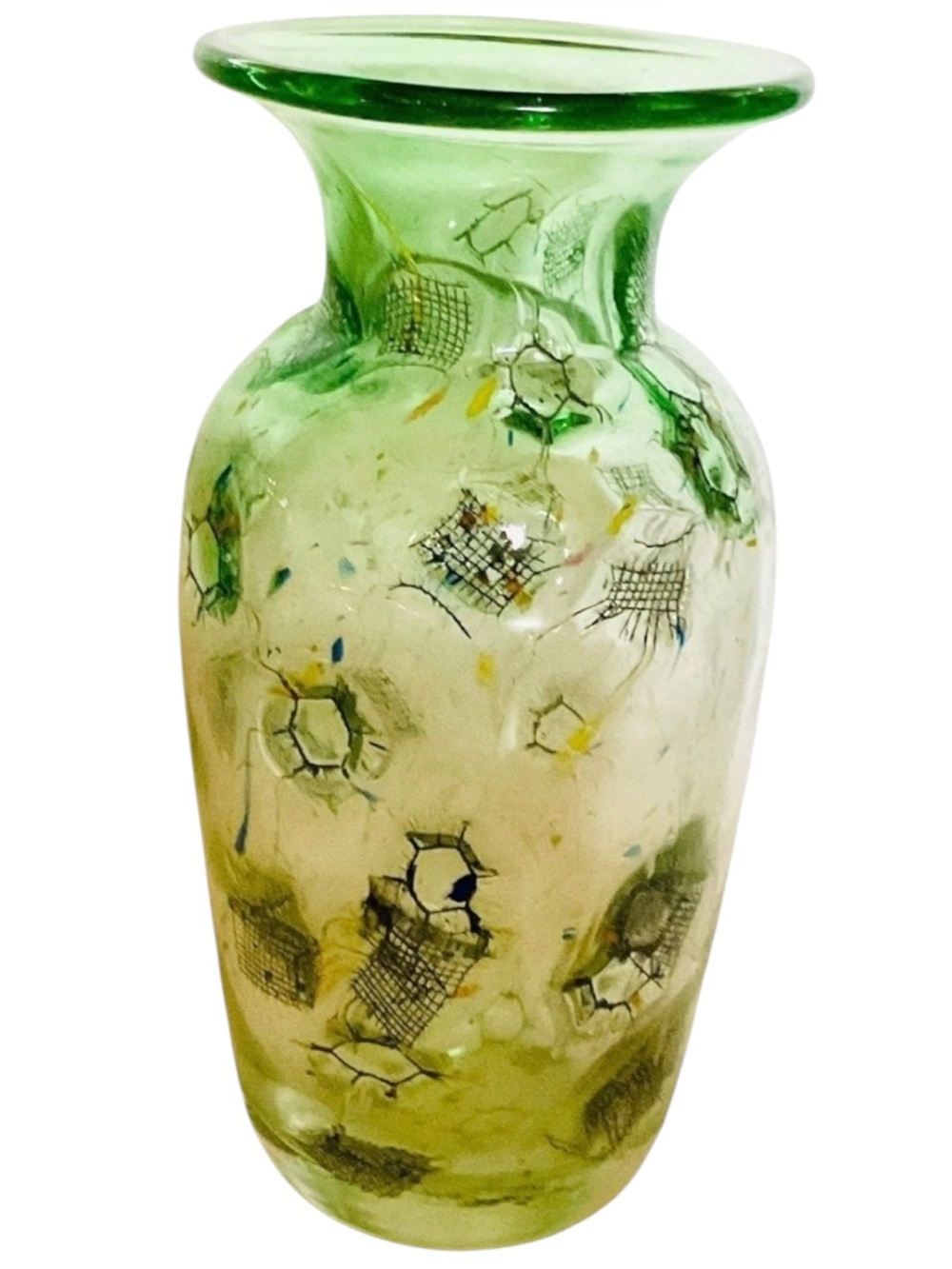 Adam Jablonski Poland Art Murano Chicken Wire Milliefiori Large Glass Vase